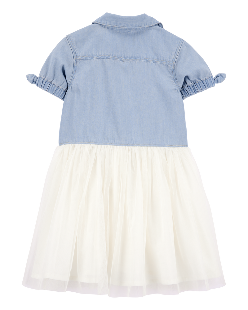 Toddler Two-Toned Short-Sleeve Denim Dress, image 2 of 4 slides
