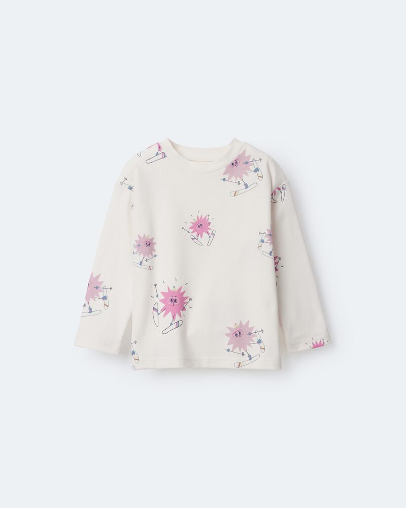 Toddler Girl Skiing Abstract Long-Sleeve Relaxed Graphic Tee - Cream, image 2 of 6 slides