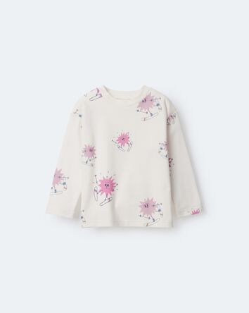 Toddler Girl Skiing Abstract Long-Sleeve Relaxed Graphic Tee - Cream, 