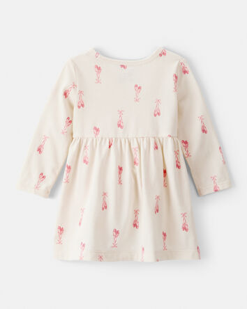 Baby Girl Ballet Slipper Print Long-Sleeve Dress - Ivory, 