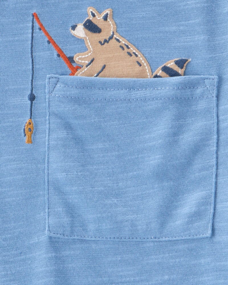 Toddler Boy 2-Piece Fishing Raccoon Loose Fit Pajamas - Blue, image 3 of 4 slides