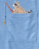 Toddler Boy 2-Piece Fishing Raccoon Loose Fit Pajamas - Blue, image 3 of 4 slides