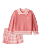 Baby Girl 2-Piece Bow Sweater & Plaid Skirt Set - Pink, image 1 of 7 slides