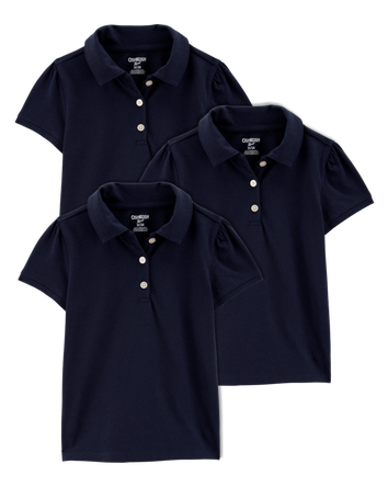 Toddler 3-Pack Pique Uniform Polo Shirts - Navy, 