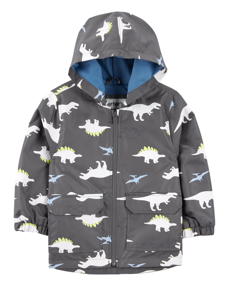 Baby Boy Dinosaur Color Changing Rain Jacket - Grey, image 1 of 6 slides