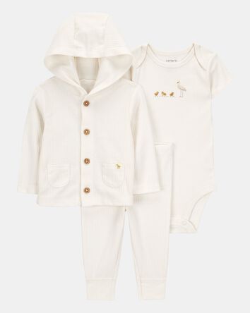 Baby 3-Piece Chick Little Cardigan Set - Ivory, 