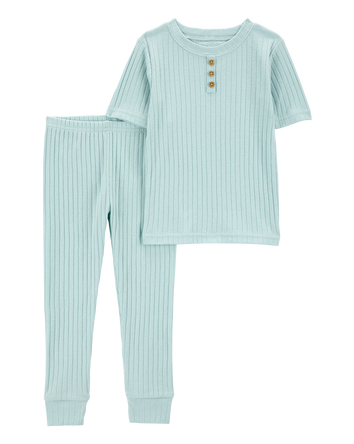Baby Ribbed Cotton Blend 2-Piece Pajamas - Teal, 
