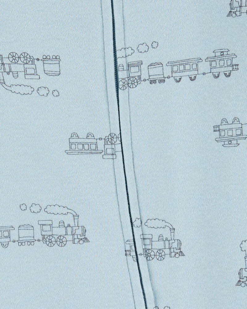 Baby Boy Train 2-Way Zip Sleep & Play Pajamas - Blue, image 2 of 3 slides