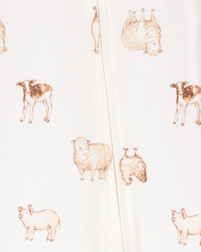 Baby Farm Animals Print PurelySoft Footie 1-Piece Pajamas - Ivory, image 3 of 5 slides