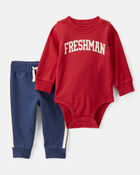 Baby Boy 2-Piece Freshman Long-Sleeve Bodysuit & Pull-On Pant Set, image 1 of 6 slides