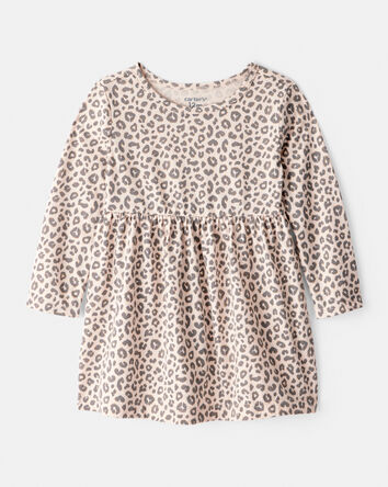 Baby Girl Leopard Print Long-Sleeve Dress - Brown, 