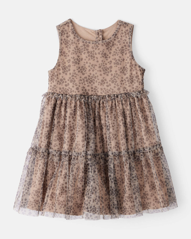Toddler Girl Leopard Print Sleeveless Tulle Occasion Dress - Brown, image 1 of 4 slides