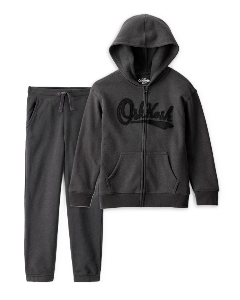 Boys 2-Piece DayDream Fleece OshKosh Fleece Logo Zip Jacket & Joggers Set - Black, image 1 of 7 slides