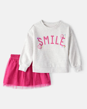 Toddler Girl Smile Long-Sleeve Top & Tulle Skort Set - Grey/Pink, 