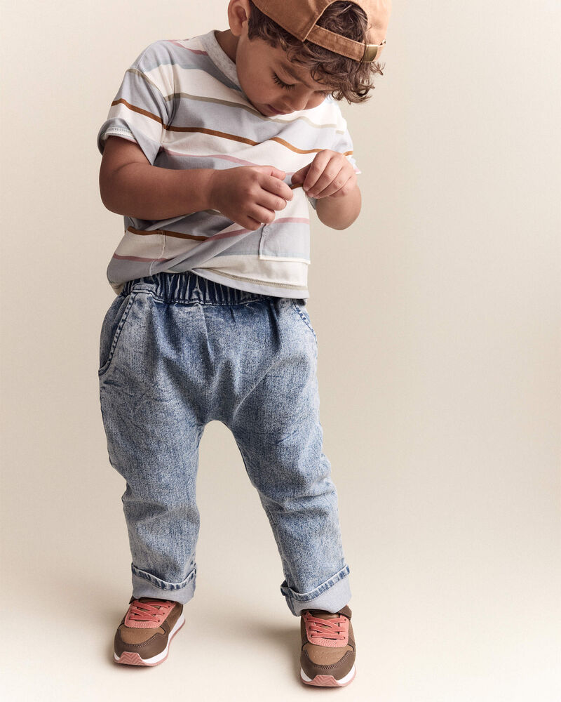 Toddler Boy Striped Short-Sleeve Otter Pocket Tee - Cream/Light Blue, image 4 of 7 slides