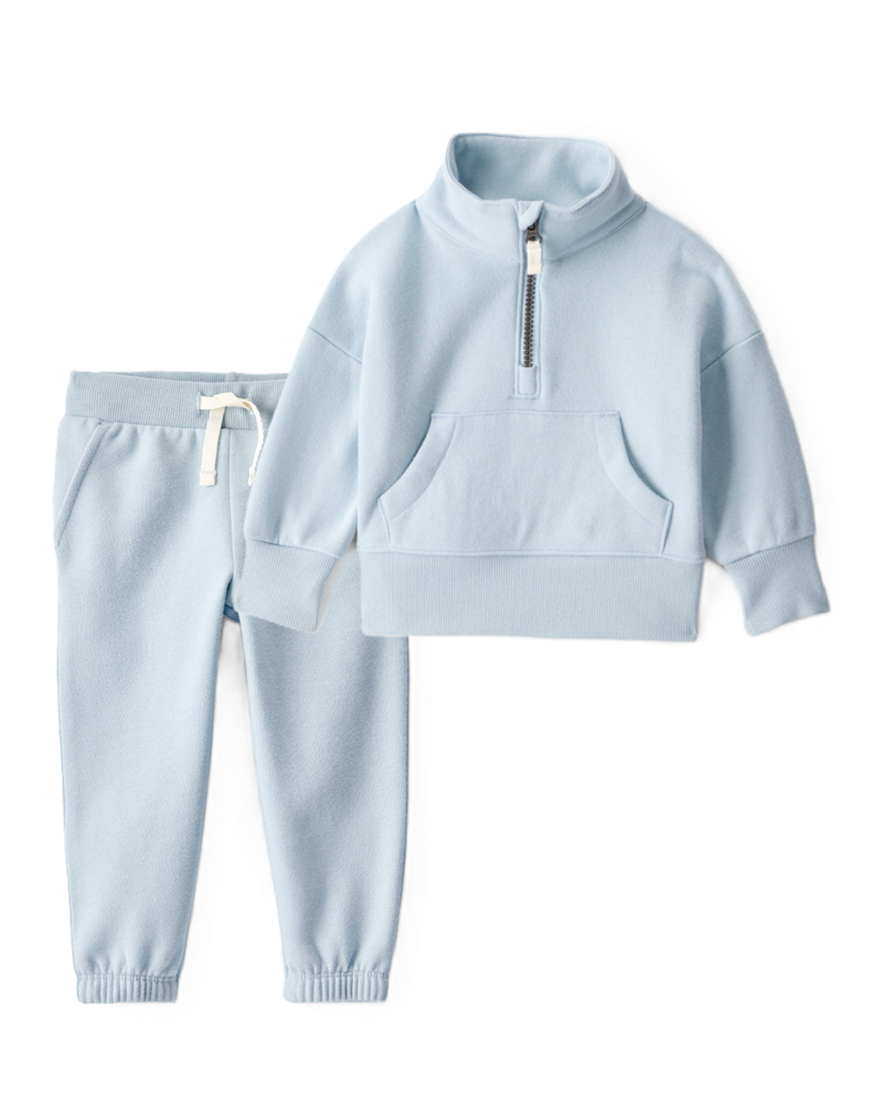 Baby Girl 2-Piece DayDream Fleece Quarter-Zip Pullover Sweatshirt & Joggers Set - Blue, image 1 of 6 slides