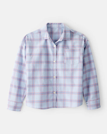 Girls Plaid Long-Sleeve Button-Down - Blue, 