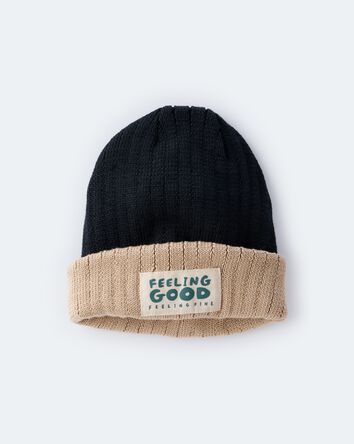 Toddler 'Feeling Good' Reversible Beanie - Black/Tan, 