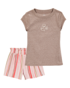 Kid 2-Piece Seashell Graphic Tee & Striped Linen Look-Alike Flowy Pull-On Shorts Set
, image 1 of 7 slides
