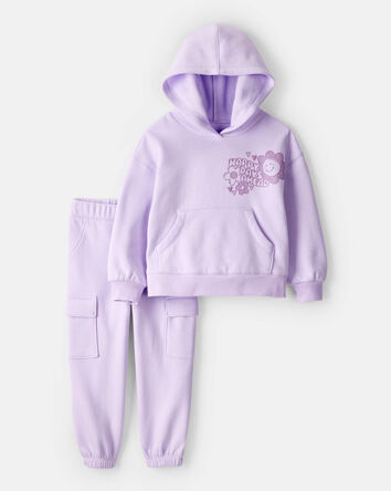 Toddler Girl 2-Piece DayDream Fleece Flower Graphic Long-Sleeve Hoodie & Pant Set - Purple, 
