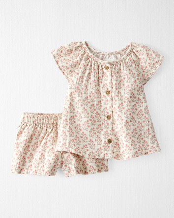 Baby Girl 2-Piece Organic Cotton Gauze Floral-Print Set, 