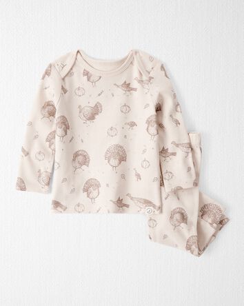 Baby 2-Piece Organic Cotton Ribbed Knit Set in Turkey Trot Print, 