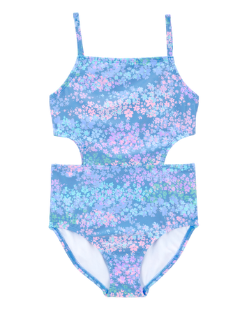 Girls 1-Piece Floral Cut-Out Swimsuit, 