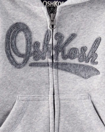 Baby Boy Fleece Hooded Zip-Up Jacket - Grey, 