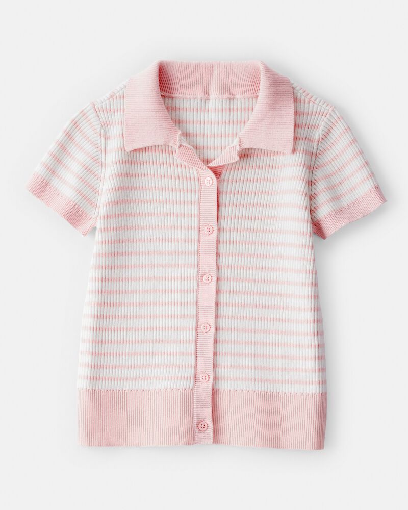 Girls 2-Piece Short-Sleeve Striped Tee & Pleated Ponte Skort Set - Pink/Grey, image 2 of 6 slides