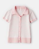 Girls 2-Piece Short-Sleeve Striped Tee & Pleated Ponte Skort Set - Pink/Grey, image 2 of 6 slides