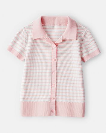 Girls 2-Piece Short-Sleeve Striped Tee & Pleated Ponte Skort Set - Pink/Grey, 