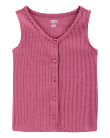 Kid Ribbed Button-Down Tank - Purple, 