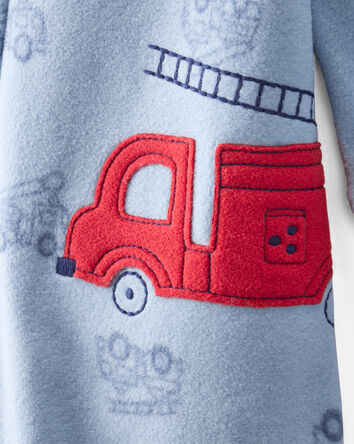 Baby Boy Firetruck Print Loose Fit 2-Way Zip 1-Piece Pajamas - Blue, 