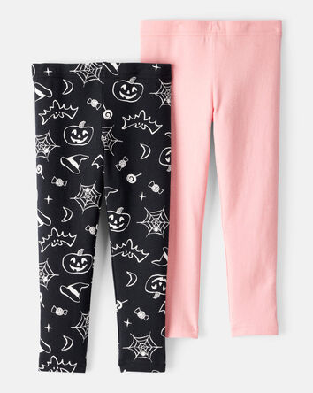 Toddler 2-Pack Cotton Halloween Stretch Leggings - Pink/Black, 
