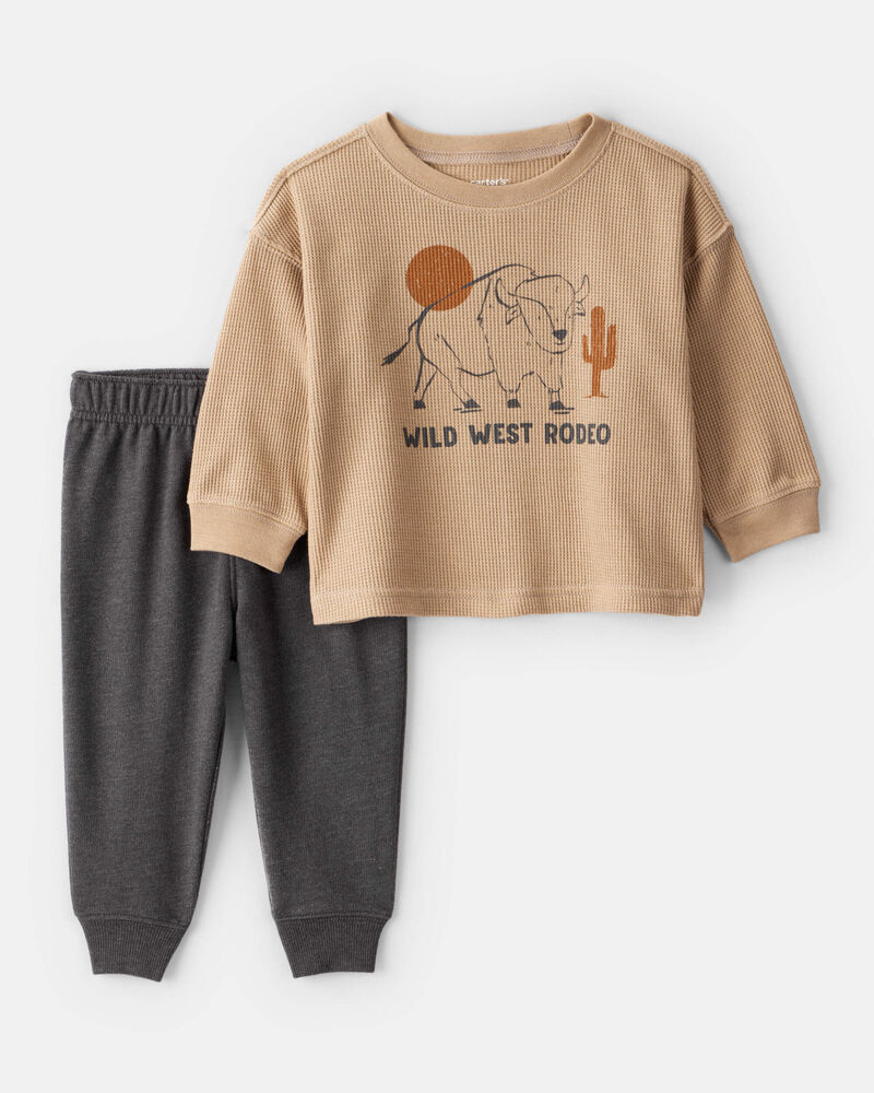 Baby Boy Western Long-Sleeve Tee & Pant Set - Brown, image 1 of 4 slides
