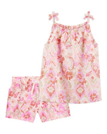 Toddler 2-Piece Floral Print Tank & Drawstring Shorts Set - Pink
, 