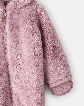 Baby Girl Sherpa Long-Sleeve Hooded Jumpsuit - Pink, 