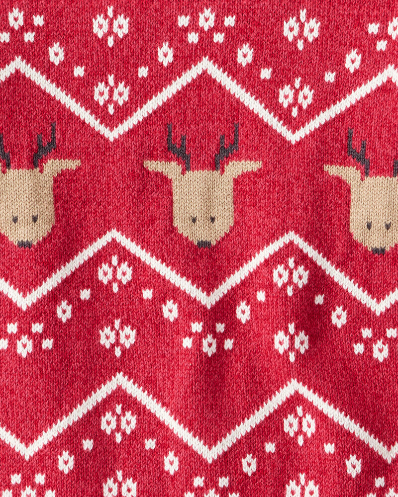 Toddler Boy Christmas Reindeer Fair Isle Cotton Long-Sleeve Sweater - Red, image 3 of 4 slides