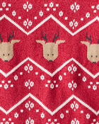 Toddler Boy Christmas Reindeer Fair Isle Cotton Long-Sleeve Sweater - Red, image 3 of 4 slides
