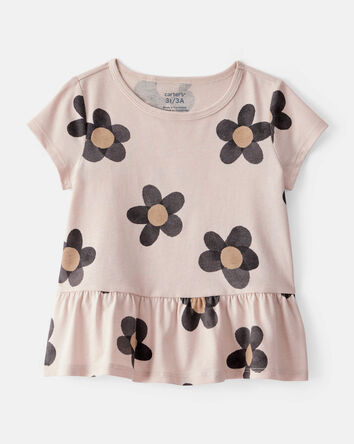 Toddler Girl 3-Piece Flower Print Outfit & Dress Set - Tan/Black, 