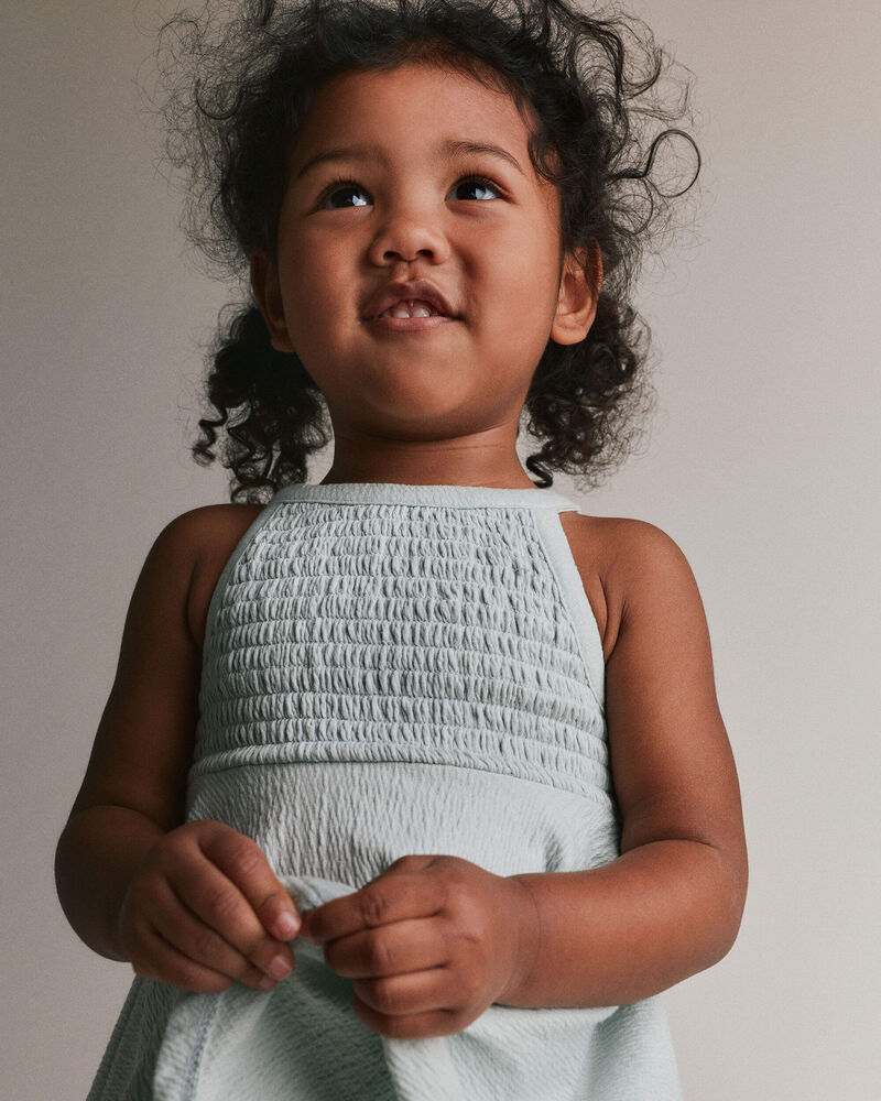 Toddler Girl Smocked Peplum Top - Light Blue, image 3 of 5 slides