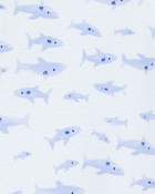 Toddler Boy 1-Piece Shark 100% Snug Fit Cotton Footie Pajamas - White/Blue, image 2 of 3 slides