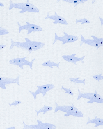 Toddler Boy 1-Piece Shark 100% Snug Fit Cotton Footie Pajamas - White/Blue, 