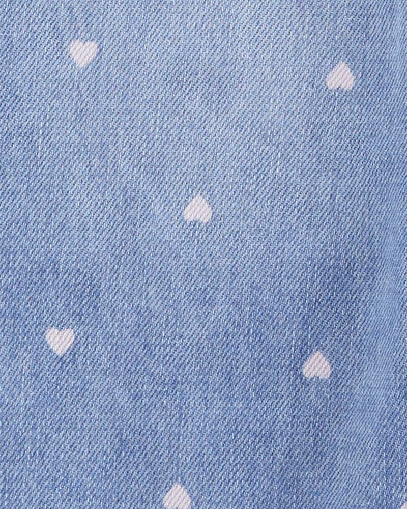 Baby Heart Print Denim Overalls - Blue, image 3 of 5 slides
