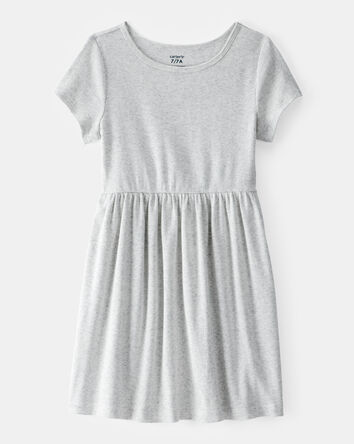 Girls Ribbed Short-Sleeve Dress - Grey, 