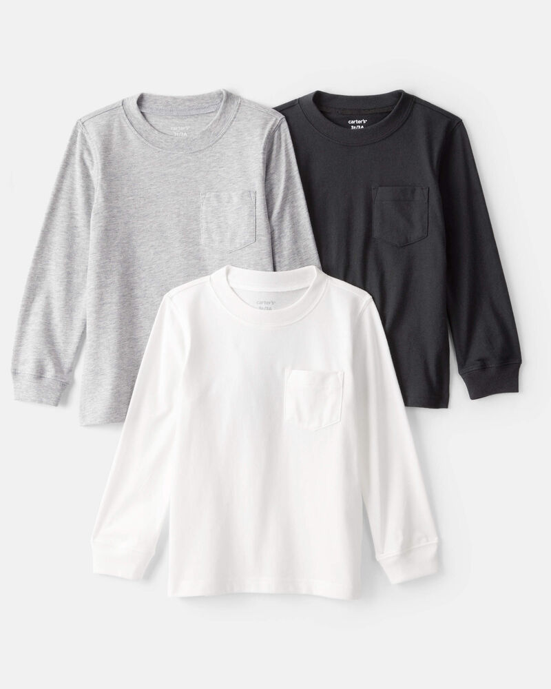 Toddler Boy 3-Pack Long-Sleeve T-Shirts - White/Black/Grey, image 1 of 5 slides