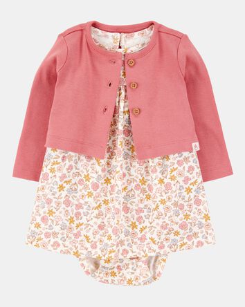 Baby 2-Piece Bodysuit Dress & Cardigan Set, 