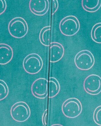 Girls 1-Piece Smiley Face Fleece Footie Pajamas, 