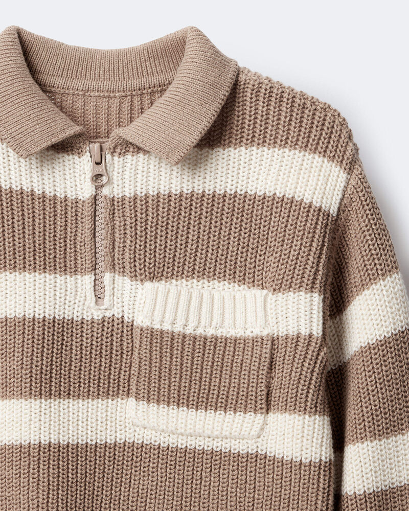 Toddler Striped Quarter-Zip Sweater - Tan/White, image 6 of 6 slides