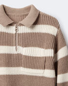 Toddler Striped Quarter-Zip Sweater - Tan/White, image 6 of 6 slides